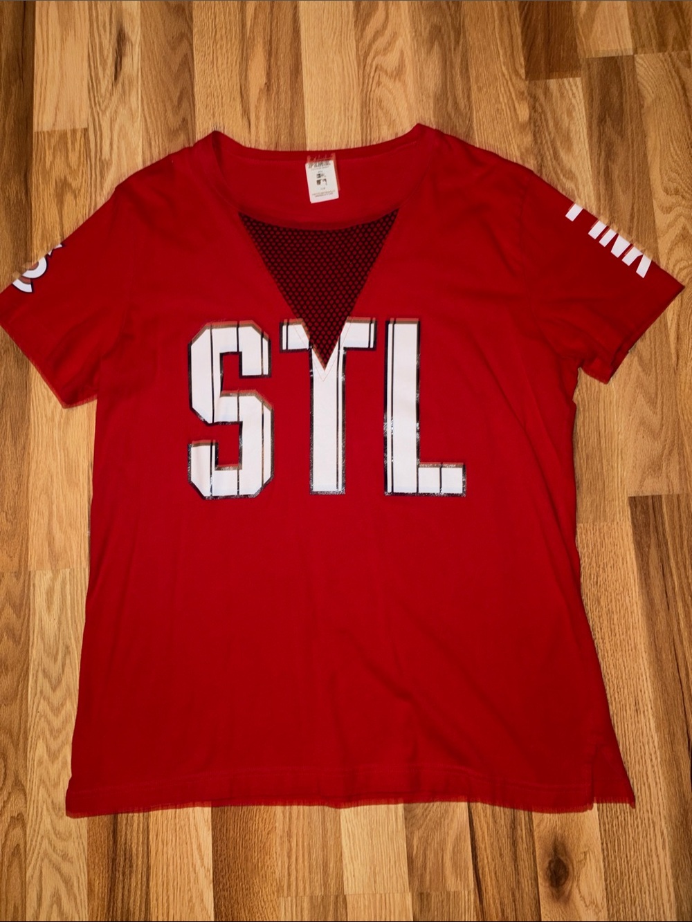 PINK Victoria's Secret Red STL Short Sleeve Tee with Mesh V-Neck